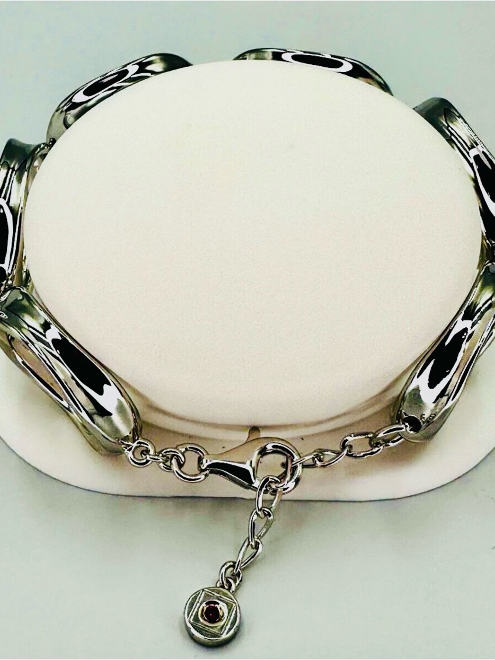 ELLE Sterling Silver Signature Ruby Circle Statement Bracelet 925 Heavy 37g!!!